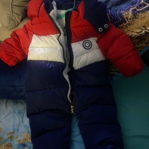 Never worn red, blue and white 6-9 month snowsuit